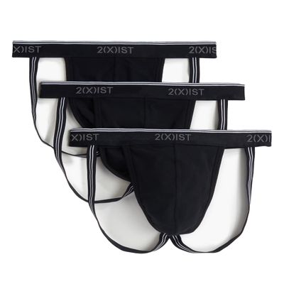 2(x)ist men's Cotton Stretch 3 Pack Jock Strap, Small, Black/Black/Black