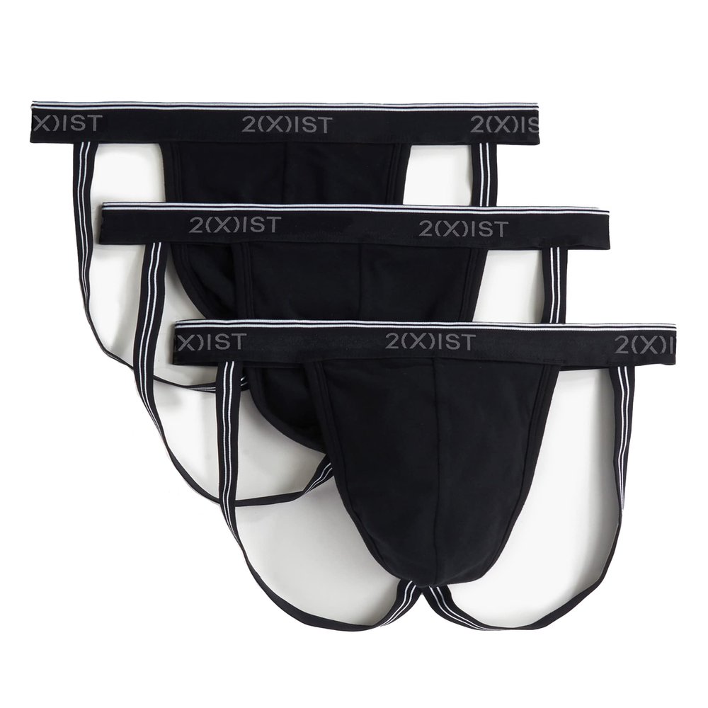 2(x)ist men's Cotton Stretch 3 Pack Jock Strap, Small, Black/Black/Black