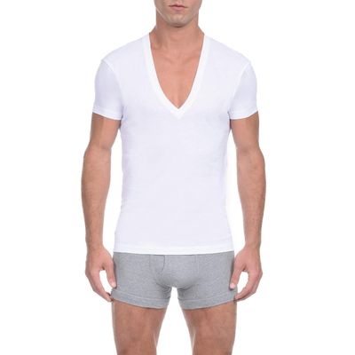 2(X)IST Men's Pima Cotton Slim Fit Deep V-Neck T-Shirt White