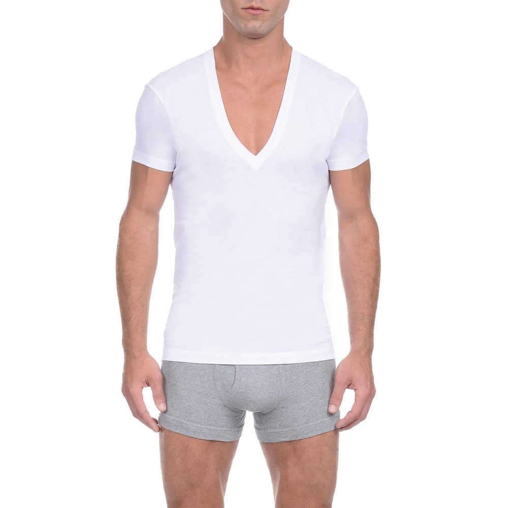 2(X)IST Men's Pima Cotton Slim Fit Deep V-Neck T-Shirt White
