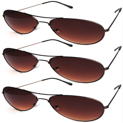 Classic Aviator Style Sunglasses Metal Bronze Color Frame Brown Lens 3 Pairs Men Women