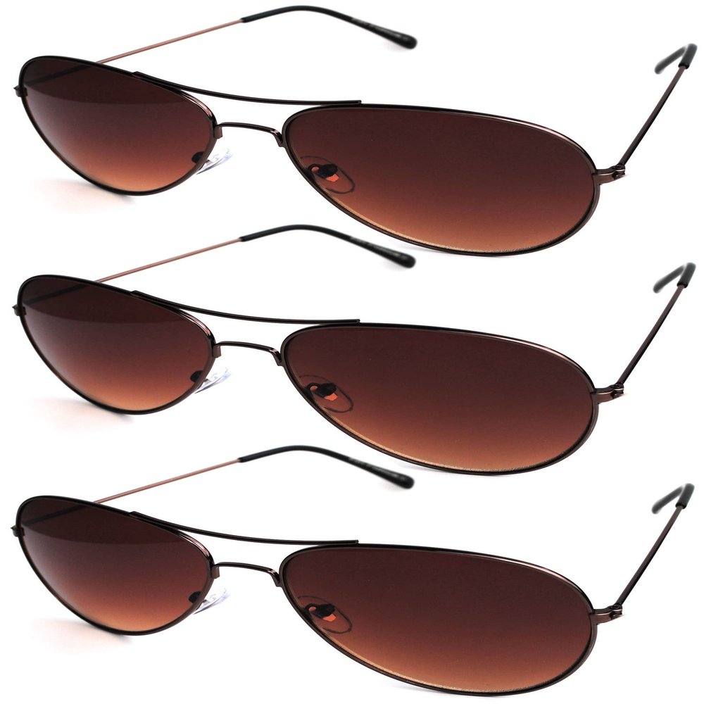 Classic Aviator Style Sunglasses Metal Bronze Color Frame Brown Lens 3 Pairs Men Women