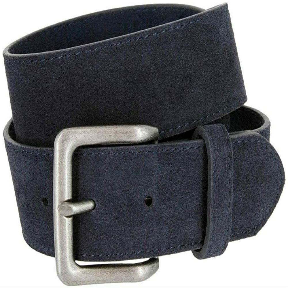 Men's Square Buckle Casual Jean Suede Leather Belt 1 1/2" Wide (Navy, 44)