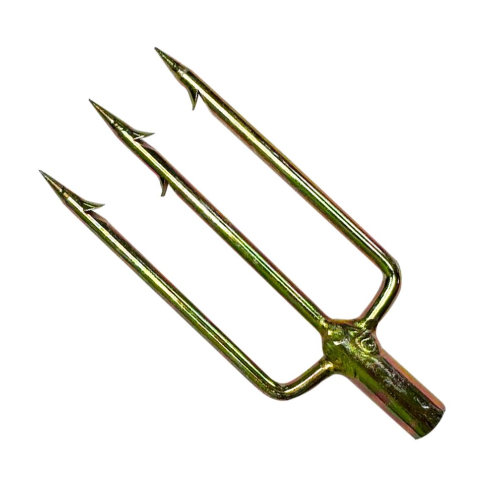 Scuba Choice 3-Prong Spearfishing Harpoon Tip 8mm Stainless Steel Chrome Gold Barbed Fork Spearhead for Precision, Accuracy & Durability, 5" x 2" Threaded - Efficient Underwater Hunting Fishing