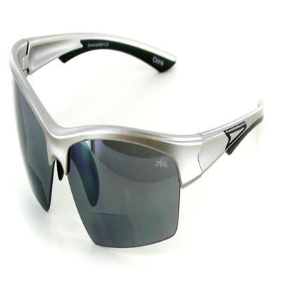 Aloha Eyewear "Stone Creek MX2" Bifocal Sunglasses with Wrap-Around Sports Design and Mirror Lenses (Silver w/Smoke Lens +2.50)