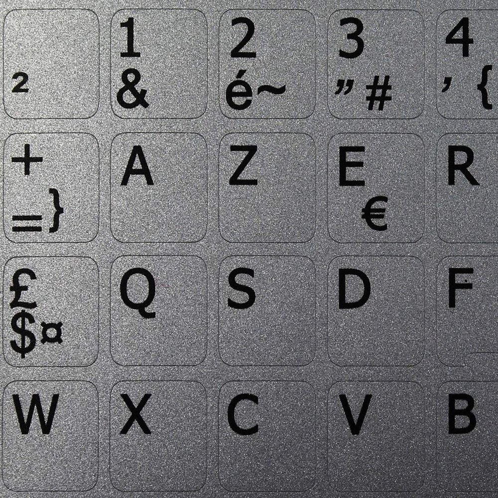 FRENCH AZERTY NOTEBOOK NON-TRANSPARENT Silver KEYBOARD STICKERS