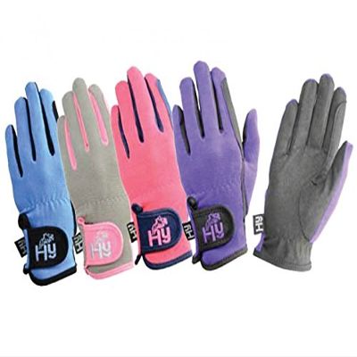 Hy5 Children's Everyday Two Tone Horse Riding Gloves - Pink/Grey - Child Large