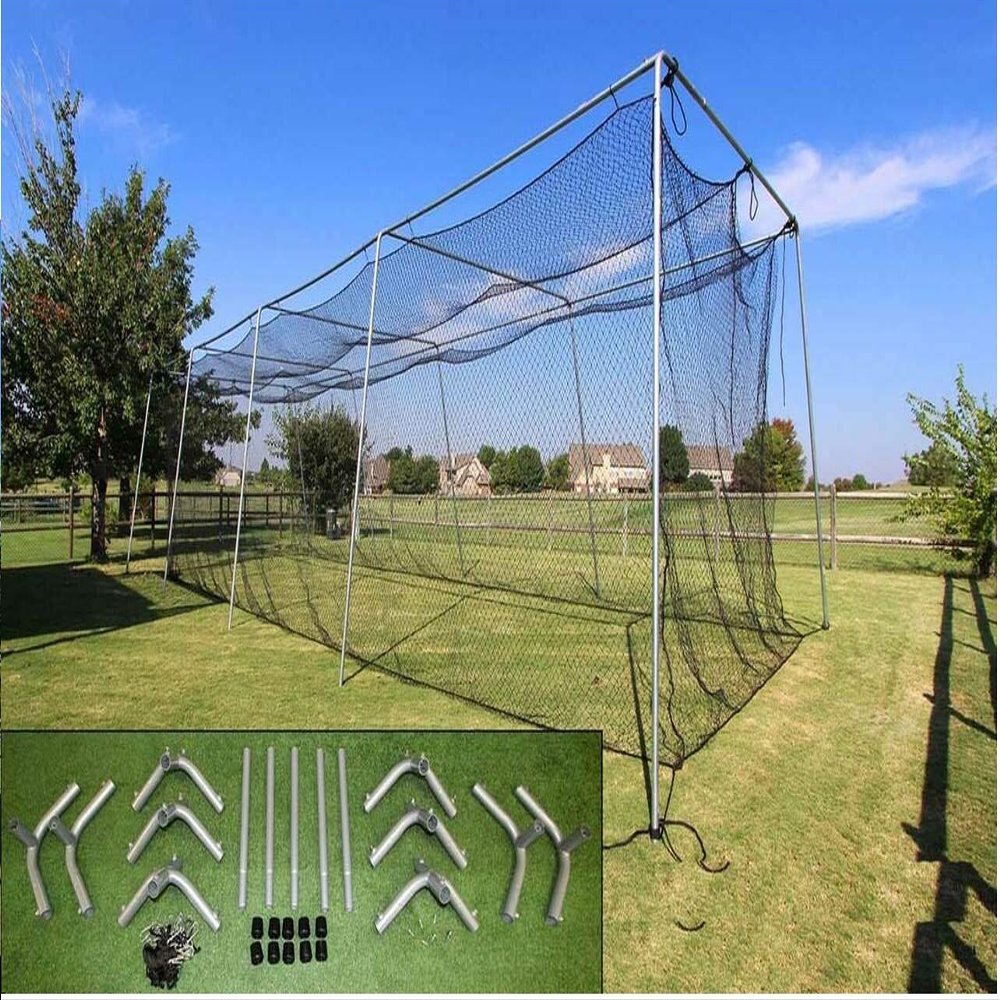 Cimarron Sports #24 Batting Cage Net and Frame Corners (40x12x10) - Baseball, Softball Batting Cage - Black Polypropylene (PP) Netting
