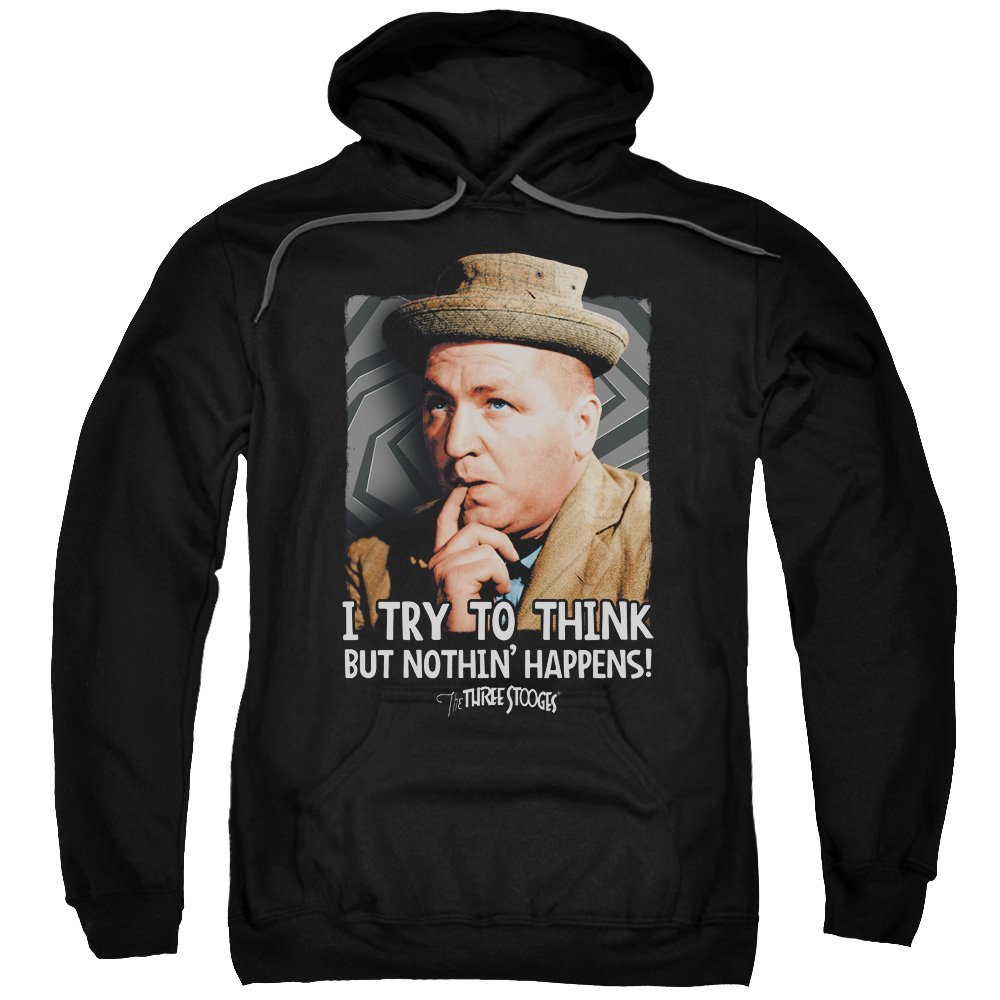 2Bhip Three Stooges Slapstick Famous Comedy Curly Try to Think Adult Pull-Over Hoodie Black