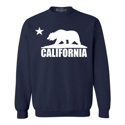 shop4ever California Bear White Crewneck California Sweatshirts Large Navy Blue