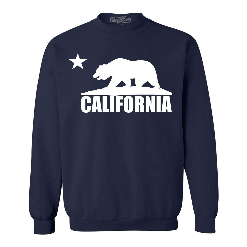 shop4ever California Bear White Crewneck California Sweatshirts Large Navy Blue
