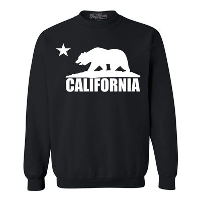 shop4ever California Bear White Crewneck California Sweatshirts Medium Black