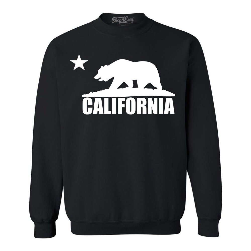 shop4ever California Bear White Crewneck California Sweatshirts Medium Black