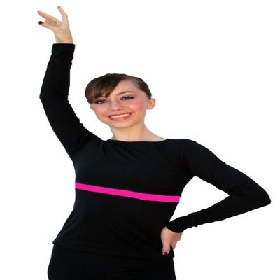 ChloeNoel Figure Skating Boat Neck Longsleeve Fitted Top T01 Adult (Fuchsia Adult Large)