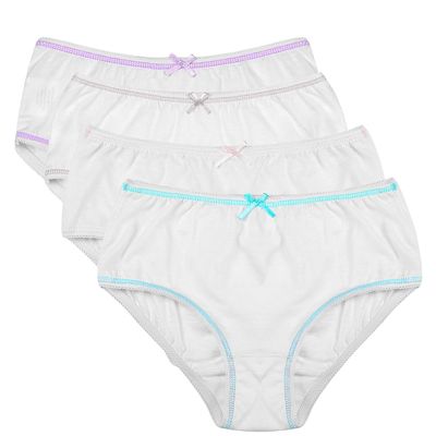 Buyless Fashion Girls Panties White Soft Cotton Briefs Underwear with Colored Trim 4 Pack - BW14-GW-1-2