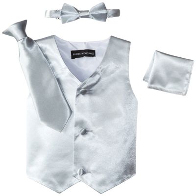 American Exchange Little Boys' Toddler Satin 4 Piece Vest Set, Silver, 2T