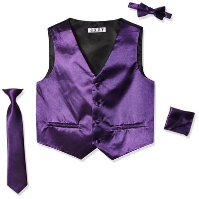 American Exchange Little Boys's' Satin 4 Piece Vest Set, Purple, 4