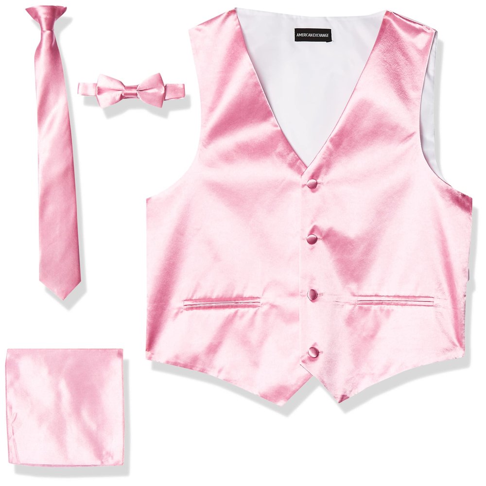 American Exchange Little Boys's' Satin 4 Piece Vest Set, Pink, 7