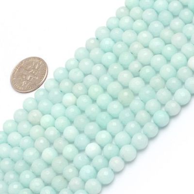 6mm Round Faceted Gemstone Sky Blue Jade Beads Strand 15 Inch