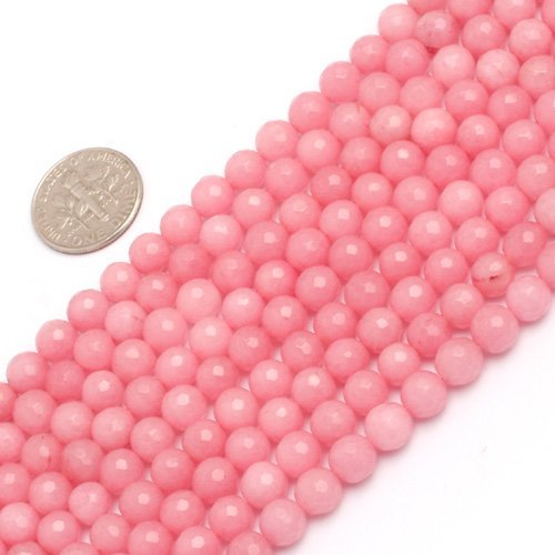 6mm Round Faceted Gemstone Pink Jade Beads Strand 15 Inch