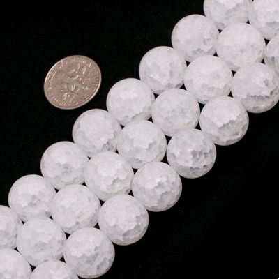 14mm Round Frost Gemstone Crackle White Rock Quartz Beads Strand 15 Inch