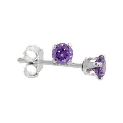 10 Pair Set Sterling Silver Cubic Zirconia Amethyst Studs Earrings 3 mm Purple Color 1/4 carat/pair