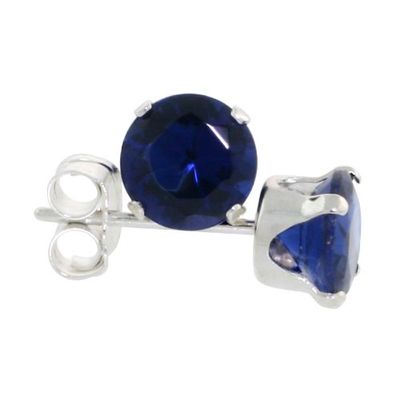 3 Pair Set Sterling Silver Cubic Zirconia Sapphire Studs Earrings 5 mm Navy color 1 carat/pair