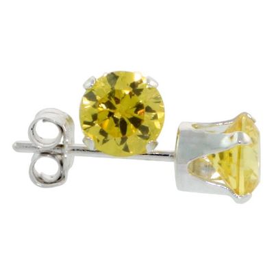 3 Pair Set Sterling Silver Cubic Zirconia Citrine Studs Earrings 5 mm Yellow Color 1 carat/pair