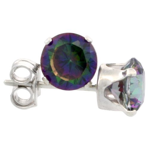 3 Pair Set Sterling Silver Cubic Zirconia Mystic Topaz Studs Earrings multi color 1/2 carat/pair