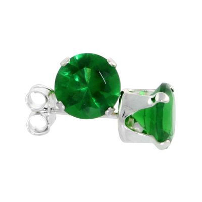 3 Pair Set Sterling Silver Cubic Zirconia Emerald Studs Earrings 6 mm Green Color 2 carat/pair