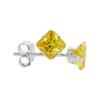 3 Pair Set Sterling Silver Cubic Zirconia Square Citrine Earrings Studs 4 mm Princess cut Yellow 3/4 ct./pr view 1