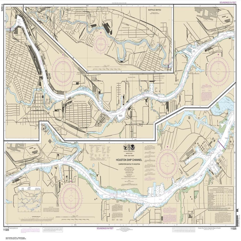 NOAA Chart 11325: Houston Ship Channel Carpenters Bayou to Houston, 34.7 X 45.2, Traditional Paper
