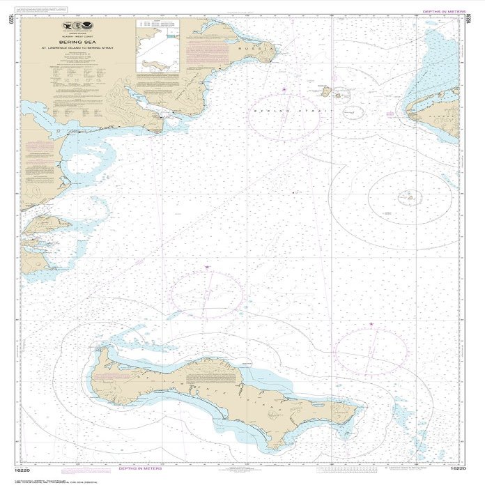 Paradise Cay Publications, Inc. NOAA Chart 16220: Bering Sea St. Lawrence Island to Bering Strait 34.4 x 53.5 (Traditional Paper)