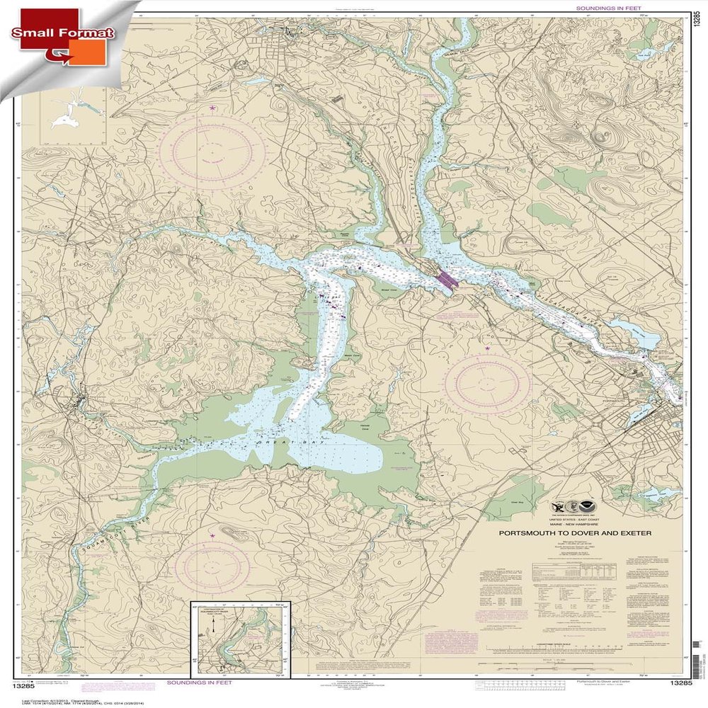 Paradise Cay Publications, Inc. NOAA Chart 13285: Portsmouth to Dover and Exeter 21.00 x 30.07 (Small Format Waterproof)