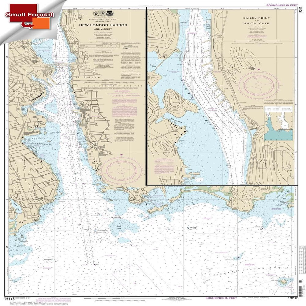 Paradise Cay Publications, Inc. NOAA Chart 13213: New London Harbor and Vicinity; Bailey Point to Smith Cove 21.00 x 31.80 (Small Format Waterproof)