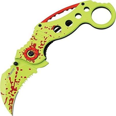 Z Hunter ZB-051GR Karambit-Style Spring Assist Folding Knife, Green Blade, Green Zombie Handle, 5-Inch Closed