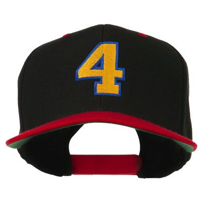 Athletic Number 4 Embroidered Classic Two Tone Cap - Black Red OSFM