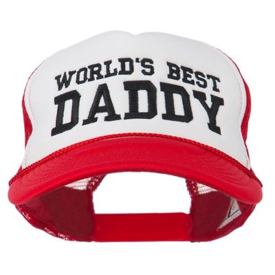 World's Best Daddy Embroidered Foam Mesh Back Cap - Red White Red OSFM
