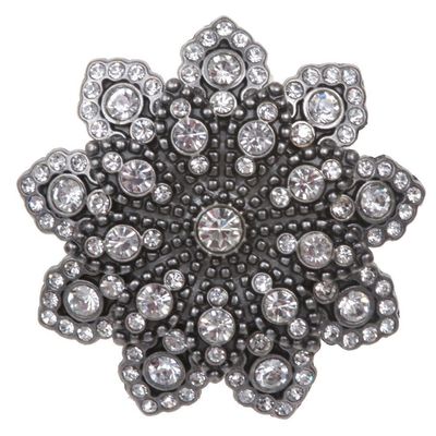 1 1/8" Double Layer Rhinestone Floral Nickel Free Belt Buckle Color: Antique Silver