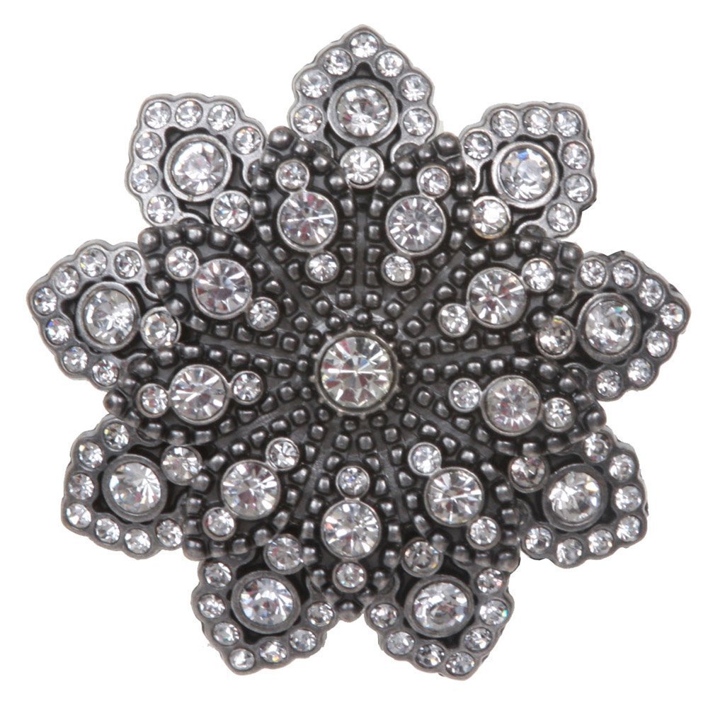 1 1/8" Double Layer Rhinestone Floral Nickel Free Belt Buckle Color: Antique Silver