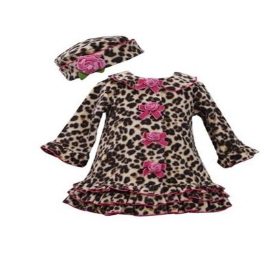 Bonnie Jean Girls Leopard Fleece Coat & Hat Set, Brown, 4T