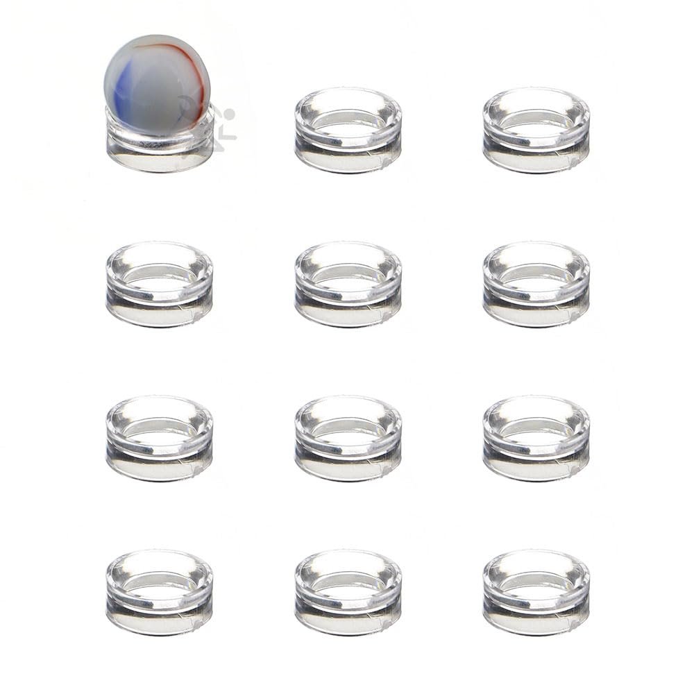 (12) Clear Round Small 5/8" Beveled Ring Display Stand Pedestal for Golf Ball Marbles Eggs Spheres Balls