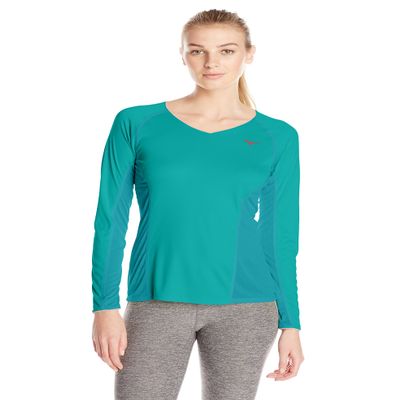Mizuno Running Women's Serenity Tee Long Sleeve, Lake Blue/Rouge Red, X-Small