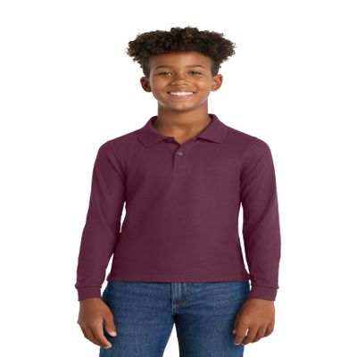 Port Authority Youth Long Sleeve Silk Touch Polo. Y500LS, Burgundy, XL