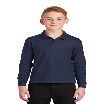Port Authority Youth Long Sleeve Silk Touch Polo. Y500LS, Navy, XS