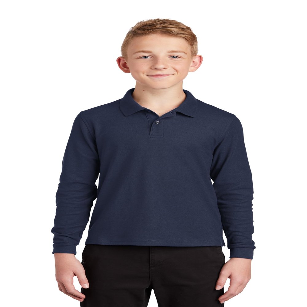 Port Authority Youth Long Sleeve Silk Touch Polo. Y500LS, Navy, XS