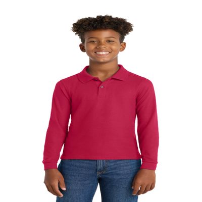 Port Authority Youth Long Sleeve Silk Touch Polo. Y500LS, Red, XL