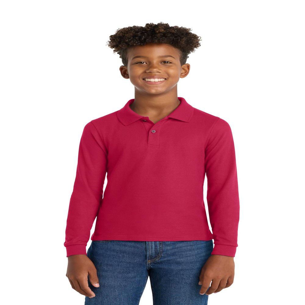 Port Authority Youth Long Sleeve Silk Touch Polo. Y500LS, Red, XL