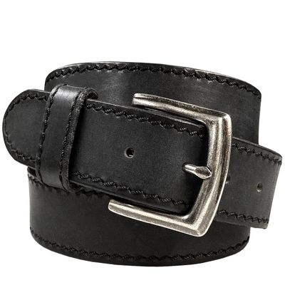 Antique Engraved Buckle Genuine Full Grain Leather Casual Jean Belt 1-1/2"(38mm) Wide (Black, 42)