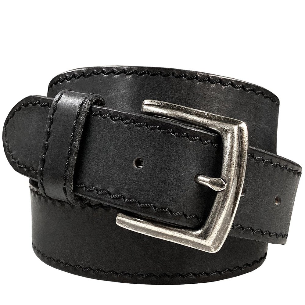 Antique Engraved Buckle Genuine Full Grain Leather Casual Jean Belt 1-1/2"(38mm) Wide (Black, 42)
